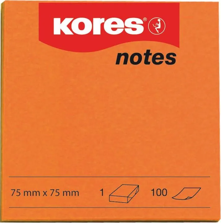 Notite adezive, Kores, 75 x 75 mm, portocaliu, 100 file