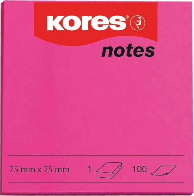 Notite adezive, Kores, 75 x 75 mm, magenta, 100 file