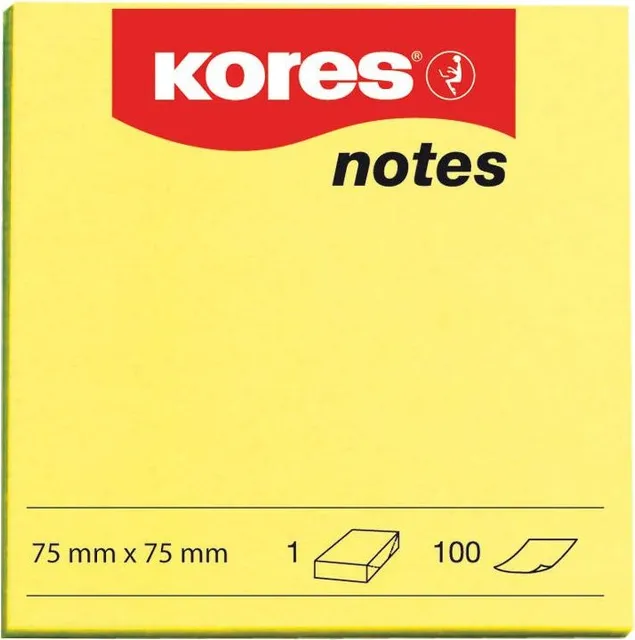 Notite adezive, Kores, 75 x 75 mm, galben neon, 100 file