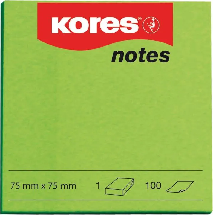 Notite adezive, Kores, 75 x 75 mm, verde, 100 file