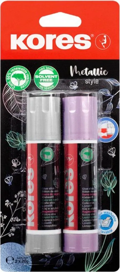 Lipici solid Kores, metalizat, 20 g, 2 bucati/blister