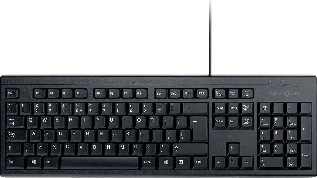 Tastatura Kensington EQ KB100, cu fir de 150 cm, plastic partial reciclat, negru