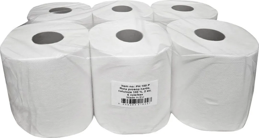 Rola prosop celuloza alba, 2 straturi, 23 x 21 cm, 600 portii, 150 m, 6 role/bax