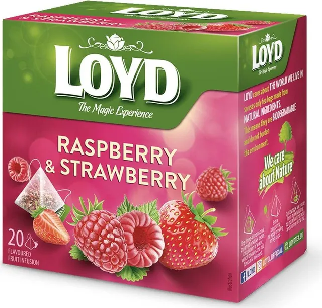 Ceai Loyd zmeura si capsuni, piramida, 2 g, 20 plicuri/cutie