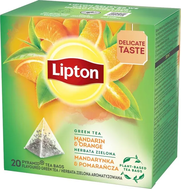 Ceai verde Lipton, mandarine si portocale, piramida, 20 plicuri/cutie