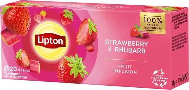 Ceai negru Lipton, Capsuni si Rubarba, 20 plicuri/cutie