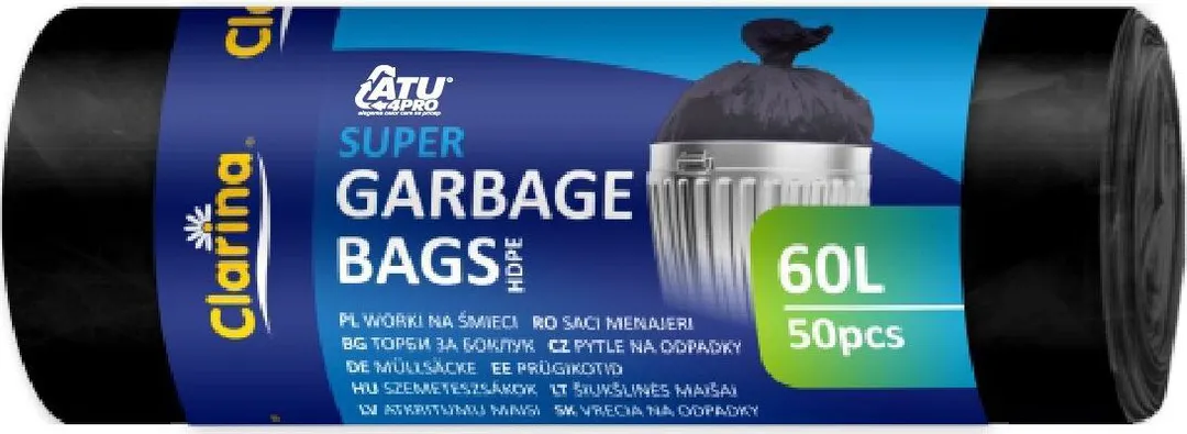 Saci menaj HDPE negri, 60L, 60x72 cm, 7 microni, 50 bucati/rola