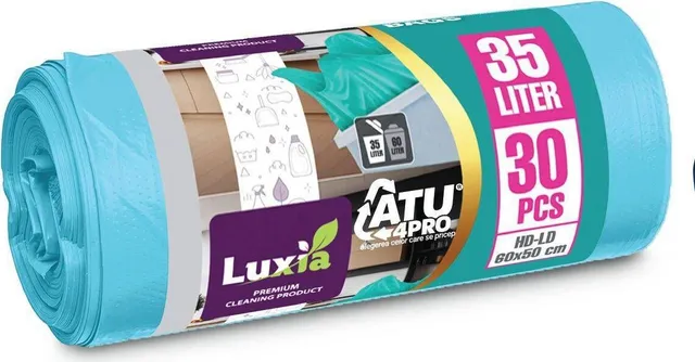Saci menaj HDLD, turcoaz, 35L, 14 microni, 30 bucati/rola
