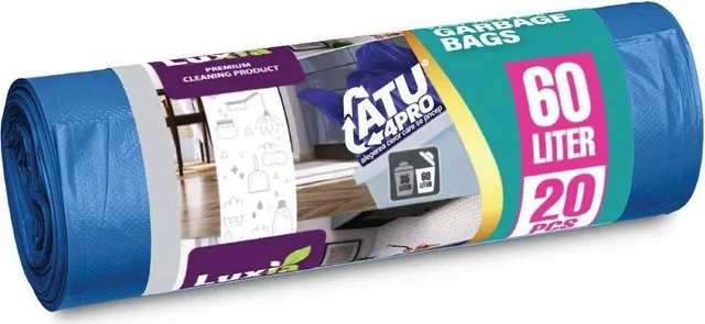 Saci menaj HDLD, indigo, 60L, 16 microni, 20 bucati/rola