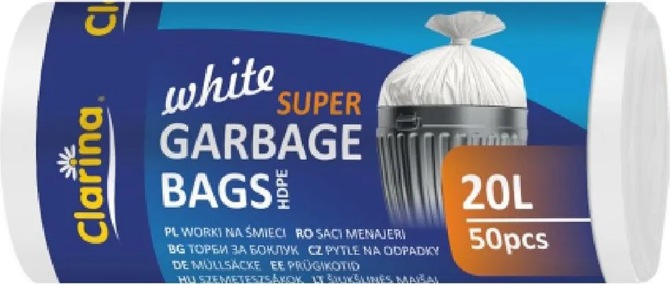 Saci menaj HDPE, 20L, alb, 7 microni, 50 bucati/rola