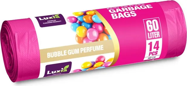 Saci menaj cu urechi HDLD, 60 litri, 14 bucati/rola, aroma bubble gum
