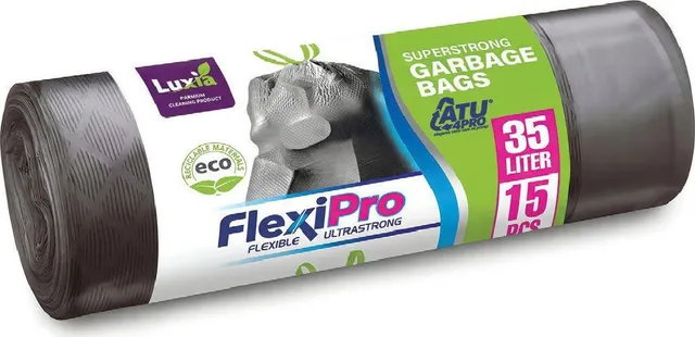Saci menaj LDPE Flexipro, silver, cu snur, 35L, 15 bucati/rola