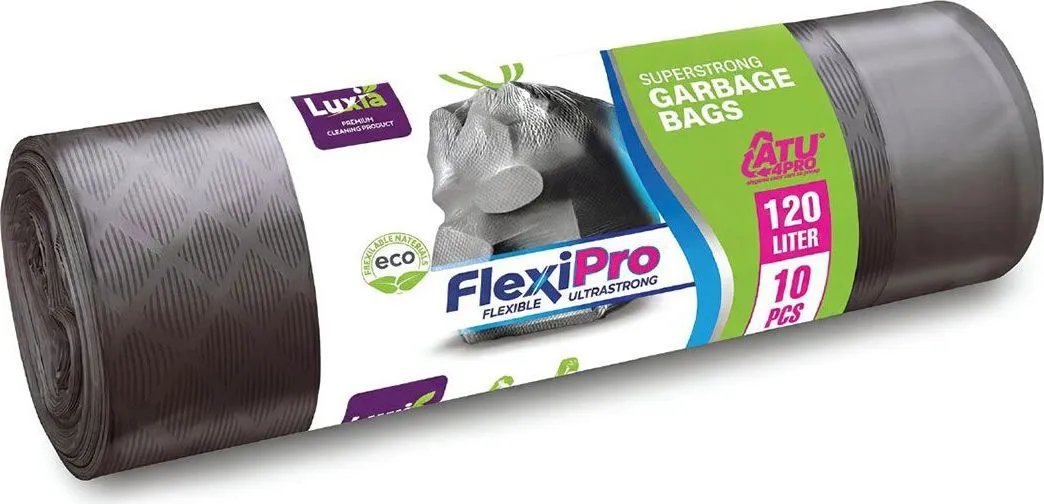 Saci menaj LDPE Flexipro, silver, cu snur, 120L, 10 bucati/rola