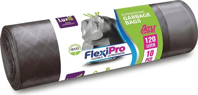 Saci menaj LDPE Flexipro, silver, cu snur, 120L, 10 bucati/rola
