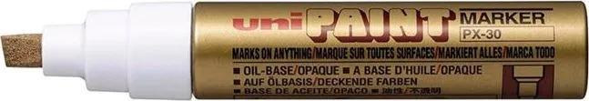 Marker permanent Uni-Ball PX-30, vopsea pe baza de ulei, varf tesit 4-8.5 mm, auriu
