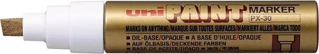 Marker permanent Uni-Ball PX-30, vopsea pe baza de ulei, varf tesit 4-8.5 mm, auriu