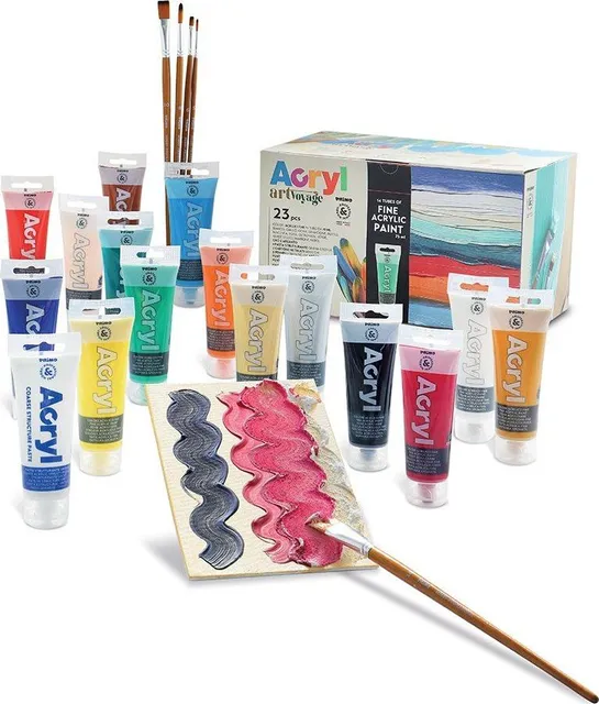 Set de acrilice Primo, 75 ml, diverse culori, 14 culori, 1 pasta