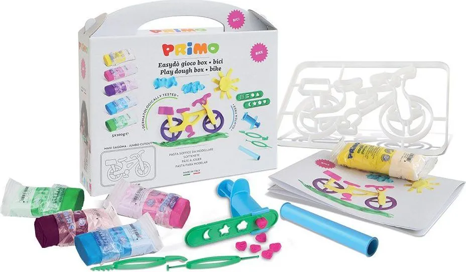 Plastilina moale Morocolor Primo, 5 x 100 g, gluten-free, cu matrita bicicleta
