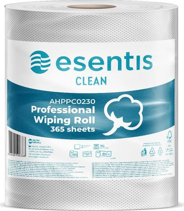 Rola prosop Esentis Clean, 2 straturi, 22 x 23 cm, 365 portii, 84 m, 1 rola/set
