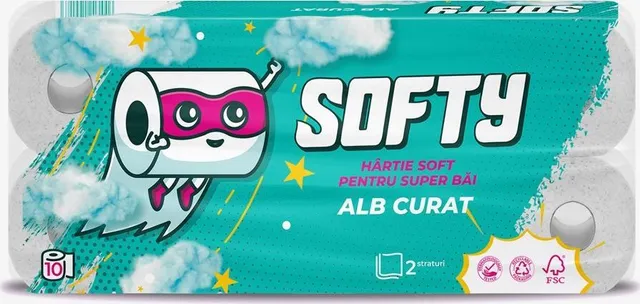 Hartie igienica Softy, alba, 2 straturi, 12 m, 10 role/set