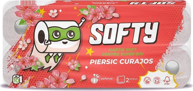 Hartie igienica Softy Piersica, 2 straturi alba, 12 m, 10 role/set