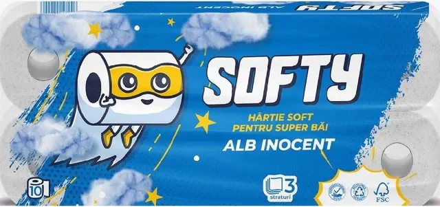 Hartie igienica Softy, 3 straturi, alba, 120 portii, 12 m, 10 role/set