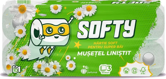 Hartie igienica Softy Musetel, 3 straturi, alba, 12 m, 10 role/set