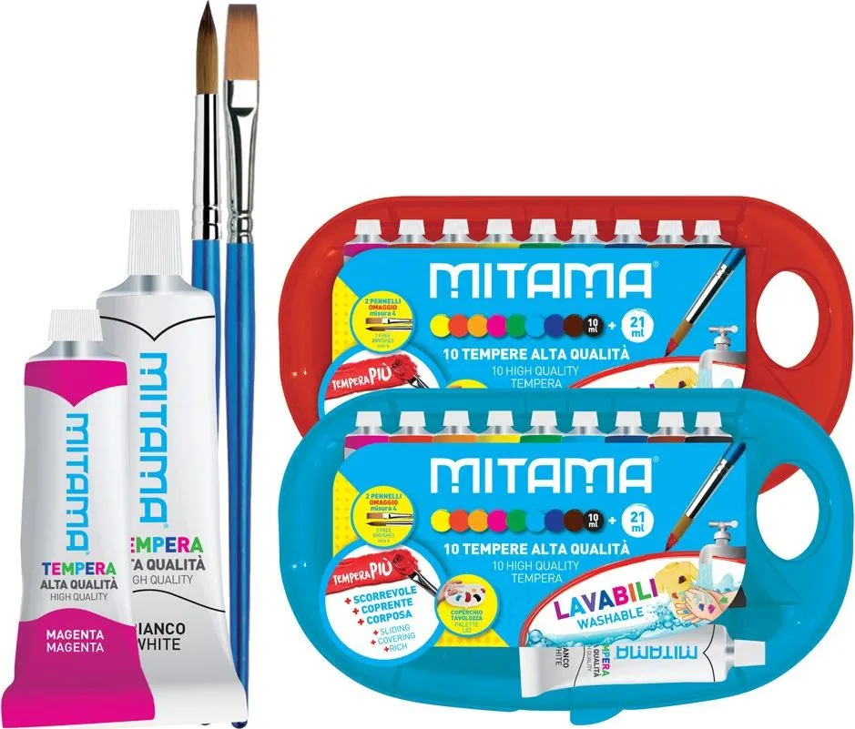 Tempera Mitama, 10 culori, 2 pensule