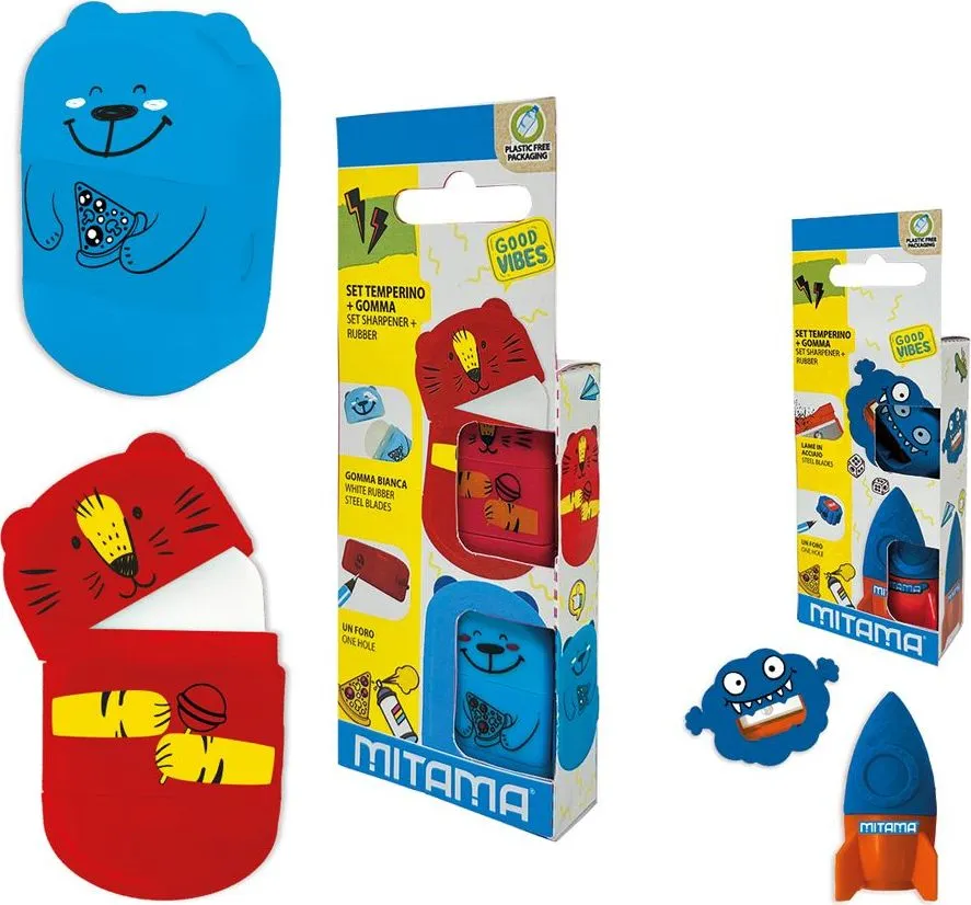 Set ascutitoare si radiera Mitama, design baieti, blister