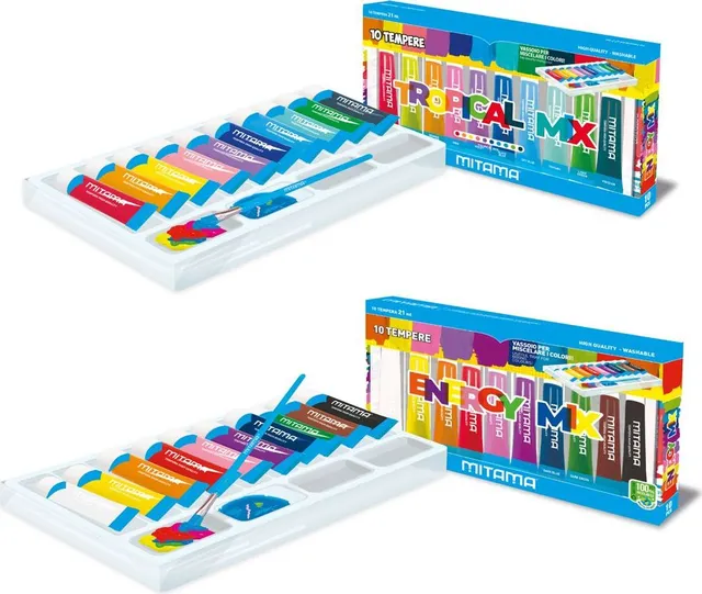 Tempera Mitama, 10 culori, Tropical Mix, lavabile, 21 ml
