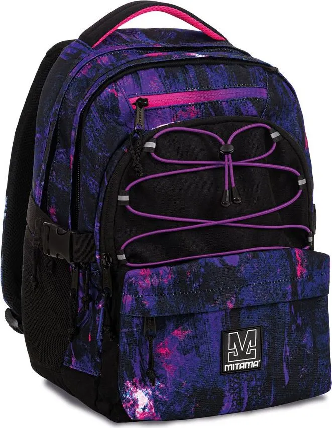 Ghiozdan Mitama, 3 compartimente, design mov cu negru, 43 x 32 x 22 cm