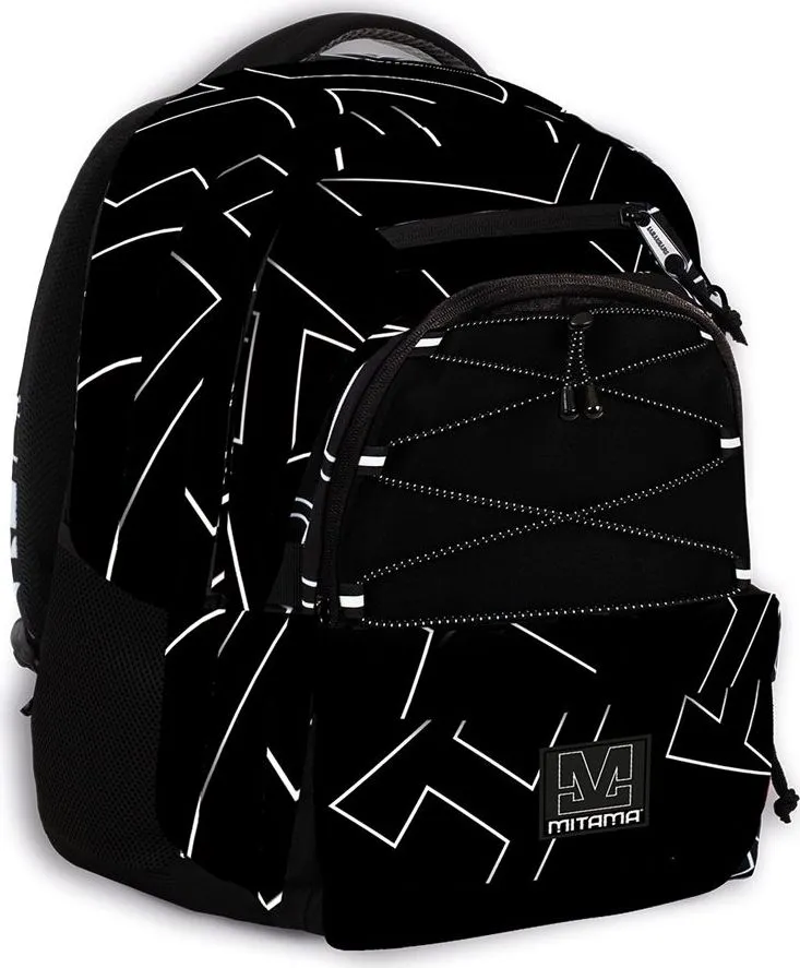 Ghiozdan Mitama, 3 compartimente, design alb cu negru, 43 x 32 x 22 cm (MI064757buc)