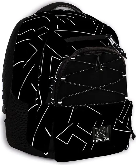 Ghiozdan Mitama, 3 compartimente, design alb cu negru, 43 x 32 x 22 cm (MI064757buc)