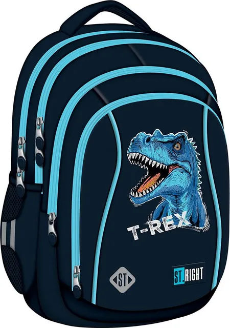 Ghiozdan scolar Majewski ST Right, BP04, Blue T-Rex, 4 compartimente, 43 x 32 cm