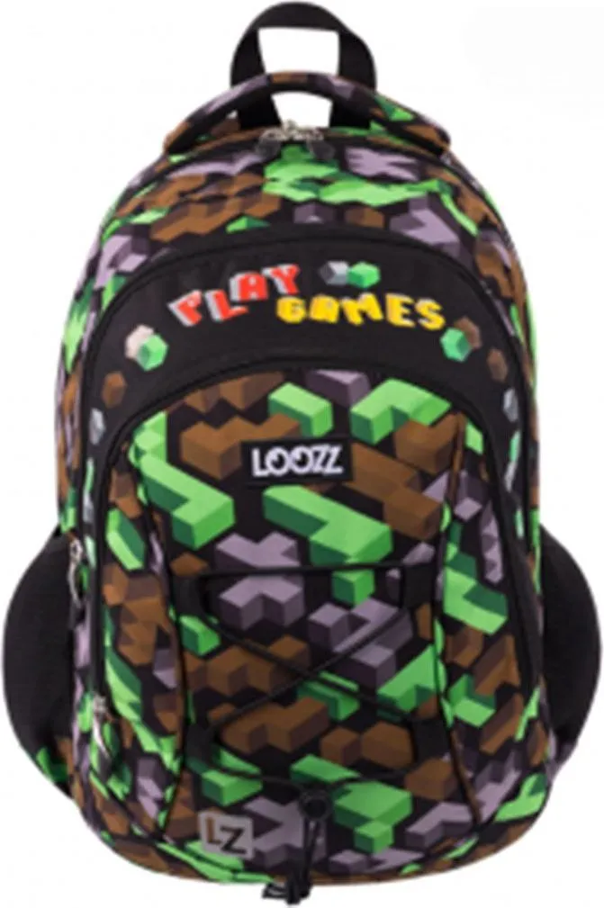 Ghiozdan Looz Premium, 3 compartimente, Play Games, 41 x 28 x 18 cm, model pixelat