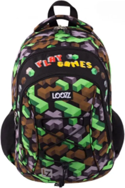 Ghiozdan Looz Premium, 3 compartimente, Play Games, 41 x 28 x 18 cm, model pixelat