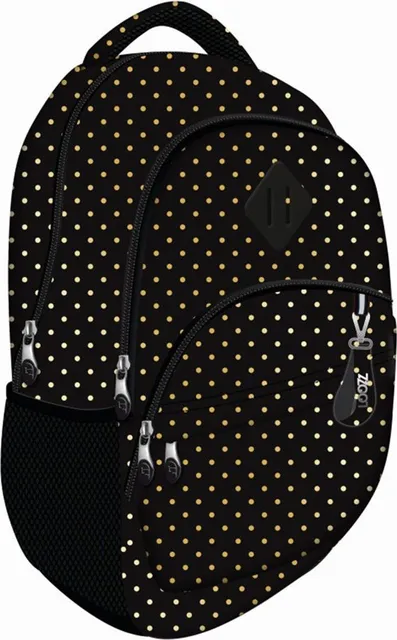 Ghiozdan Loozz Premium Golden Dots, 2 compartimente, 43x31x24 cm, negru