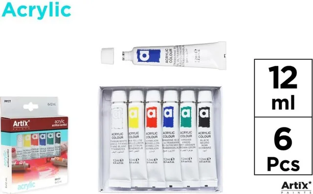 Tempera acrilica Artix, 12 ml, 6 culori