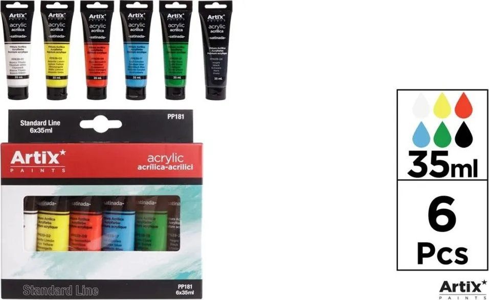 Tempera acrilica Artix, 35 ml, 6 culori