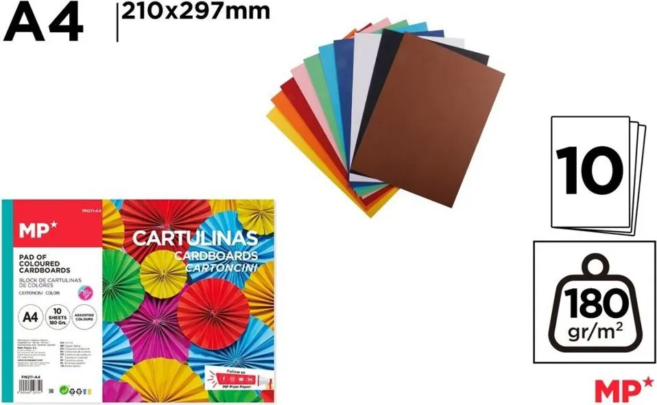 Carton color A4 Main Paper, 180g/mp, 10 file, diverse culori