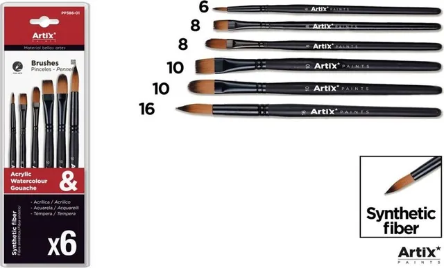 Set 6 pensule Artix, numarul 6, 8, 10, 16