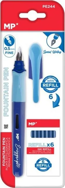Set stilou albastru Main Paper, varf F, 6 rezerve cerneala, blister