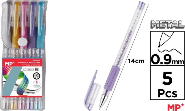 Set 5 rollere cu gel Main Paper, varf 0.9 mm, culori metalizate