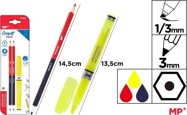 Set 2 creioane Main Paper, 2 capete rosu/albastru, textmarker varf tesit 1-3 mm, blister