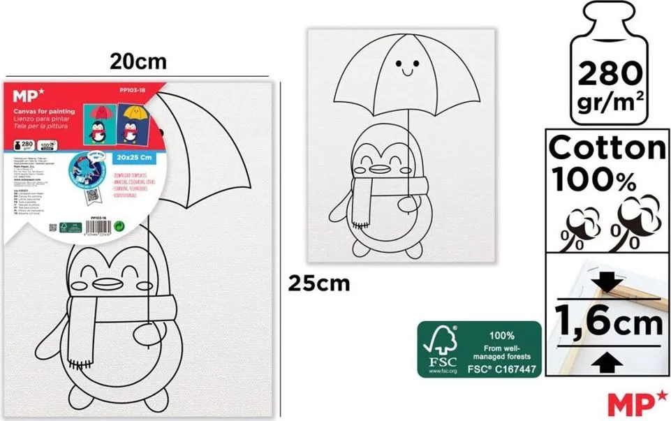 Canvas Main Paper, 20x25 cm, 280gr/mp, tematica pinguin