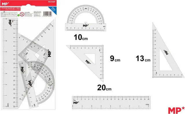 Set geometrie Main Paper, raportor, 2 echere, rigla 10 cm