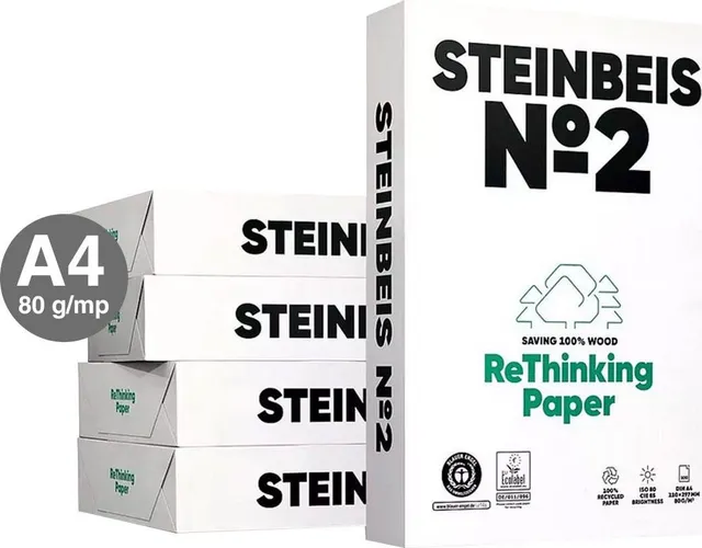 Hartie copiator reciclata, Steinbeis NO 2, A4, 80 g/mp, 500 coli/top, 5 topuri/cutie