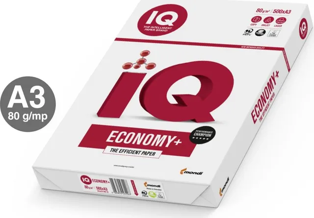Hartie copiator IQ Economy Plus, A3, 80g, 500 coli/top