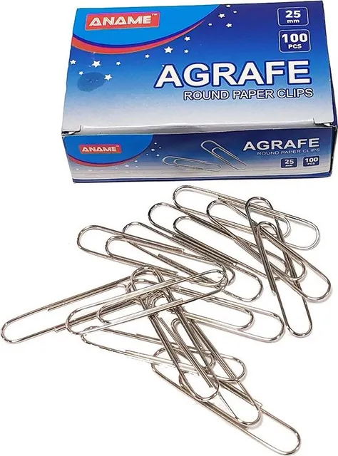 Agrafe Aname, 25 mm, metal, colturi rotunjite, 100 bucati/cutie