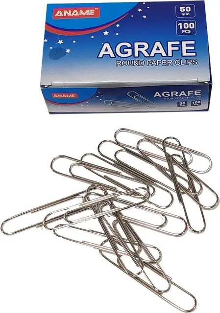 Agrafe Aname, 50 mm, metal, colturi rotunjite, 100 bucati/cutie